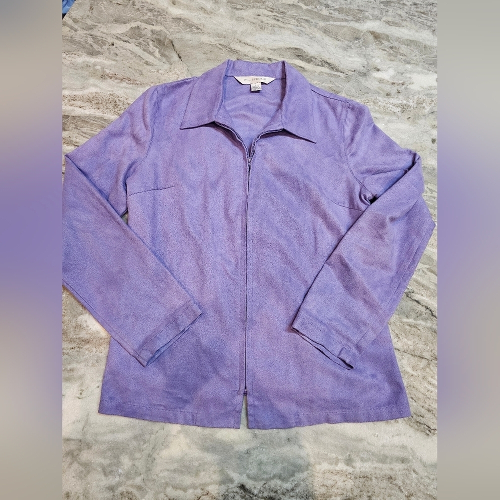 Petite Sophisticate Faux Suede Jacket Women’s Small Petite Purple Zip Front